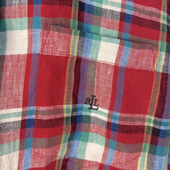Lauren Ralph Lauren Women 100% Linen Multi Plaid Pattern Button Down Shirt Sz S - Picture 5 of 8